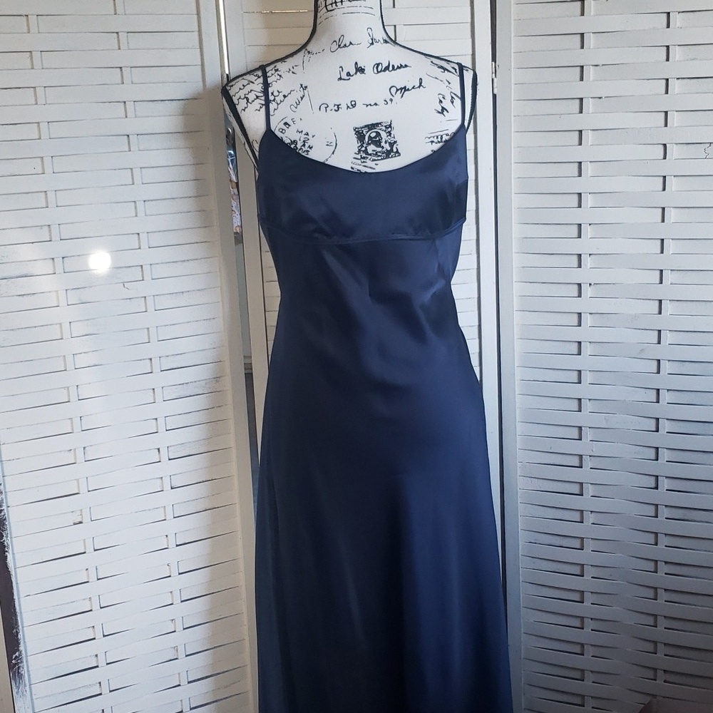 Jason Wu Elegant Navy Blue Satin Maxi Dress Size L - Picture 1 of 7
